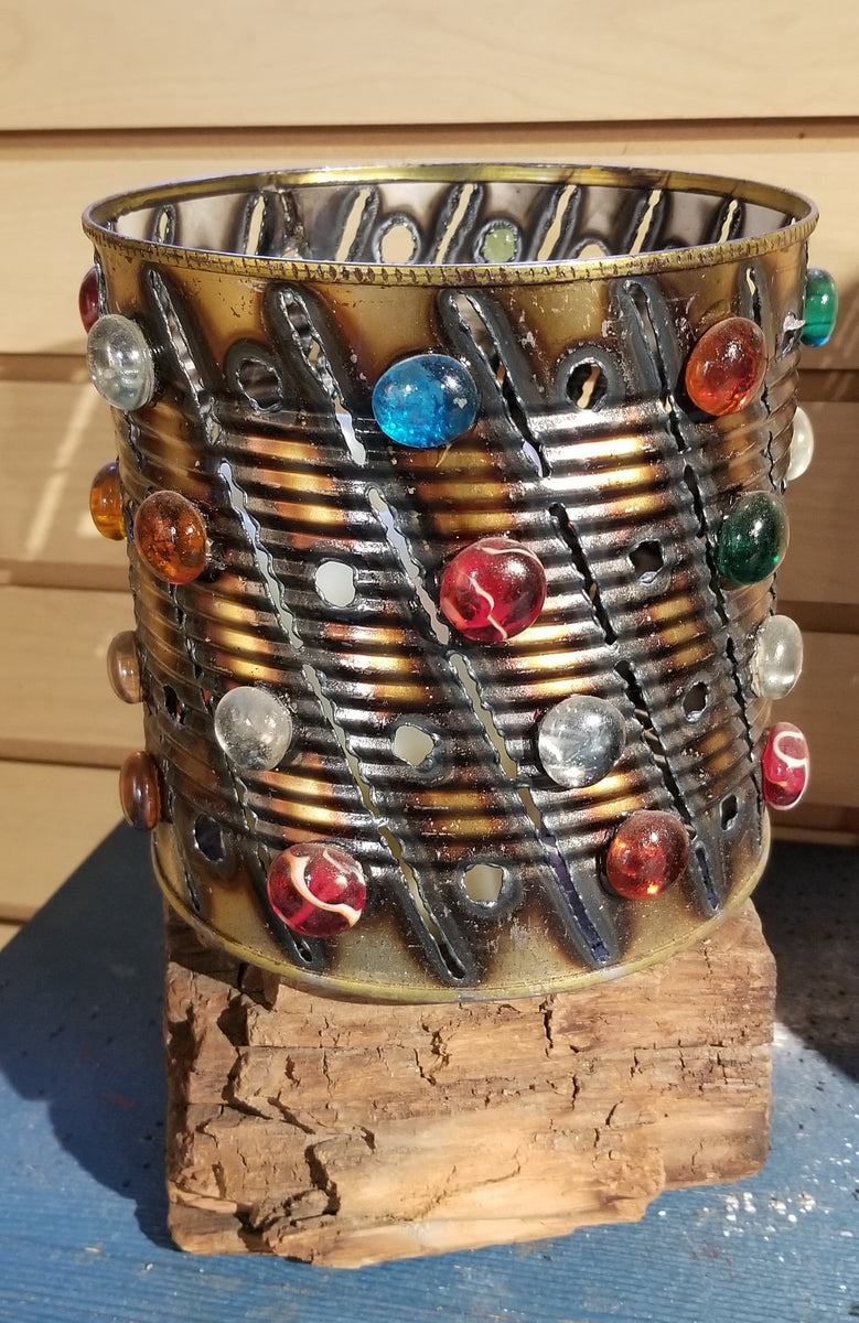 Tin Can with Glass Accents by Sue's Luminary Cabot's Museum Trading Post