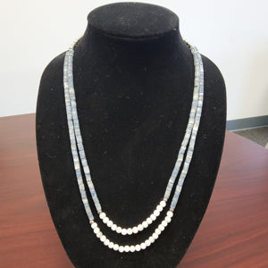 Blue Coral with Mother of Pearl Necklace