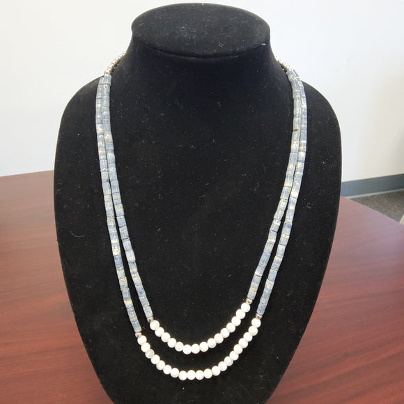 Blue Coral with Mother of Pearl Necklace