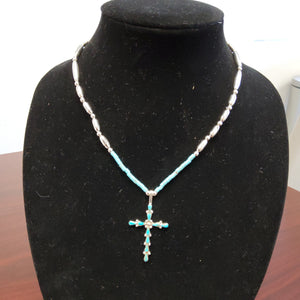 Turquoise with silver beads cross