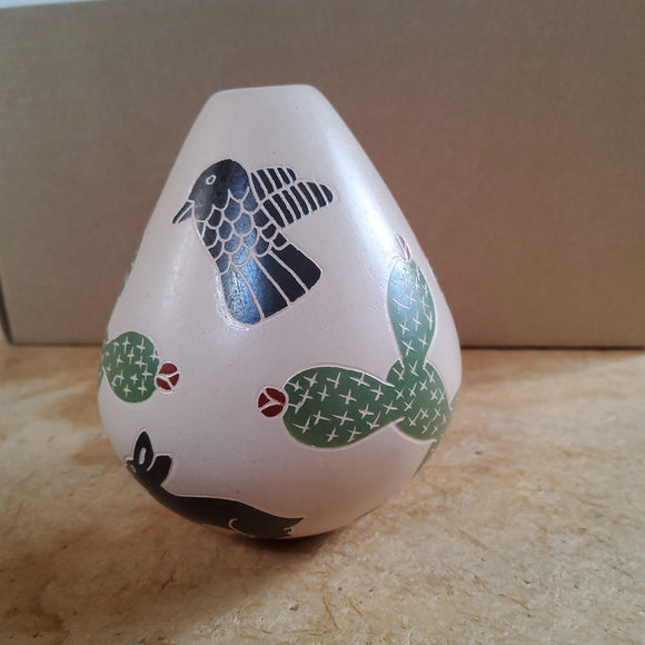 Egg Shape Pot with Hummingbird and Cactus