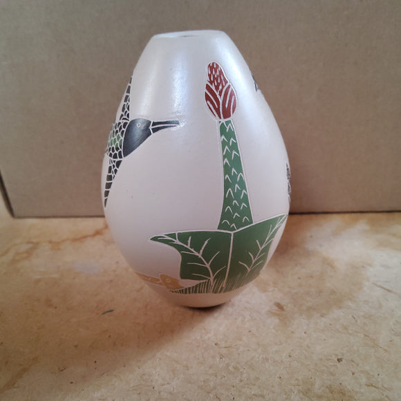 Egg Shape Pot with Hummingbird and Yucca