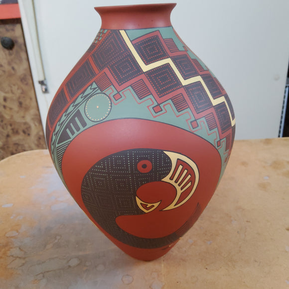 Geometric Bird Vase with Gold Accent