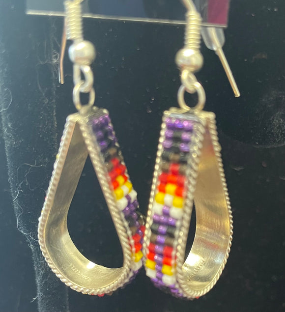 Rainbow beaded teardrop hoops
