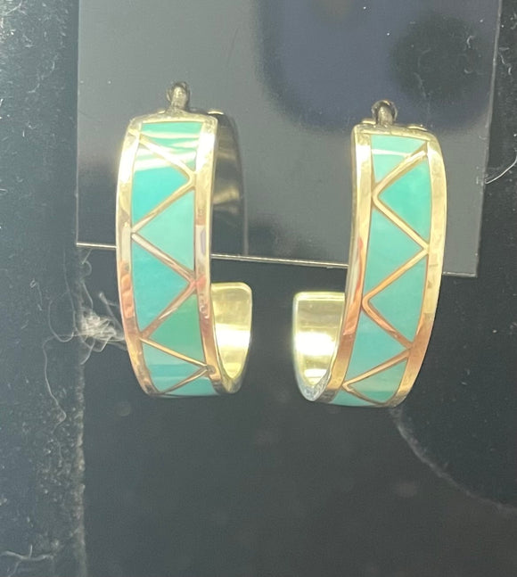 Large Sterling turquoise hoops