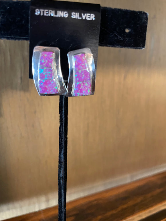 Silver Pink Rectangle Earrings