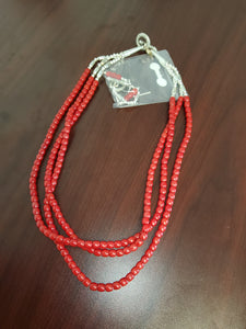 3 strand Coral bead and earrings set