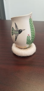 Bird and Cactus Scene on White Clay