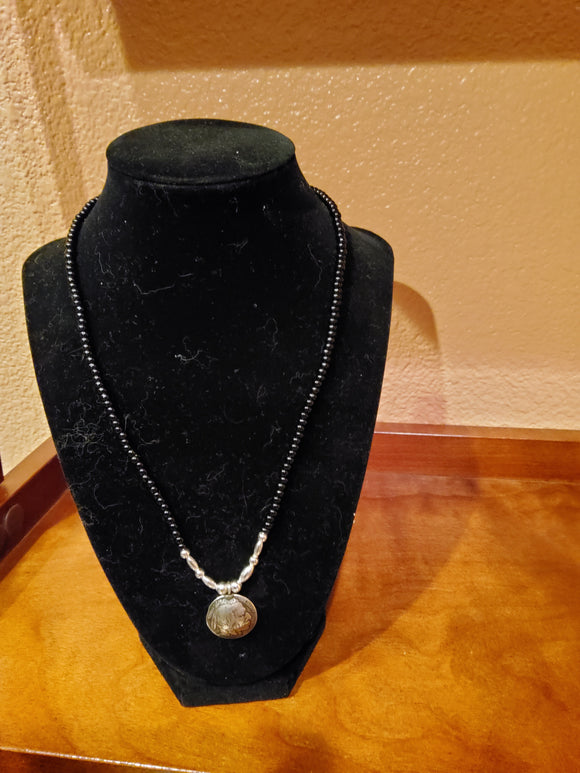 Onyx Necklace with Nickle Pendant