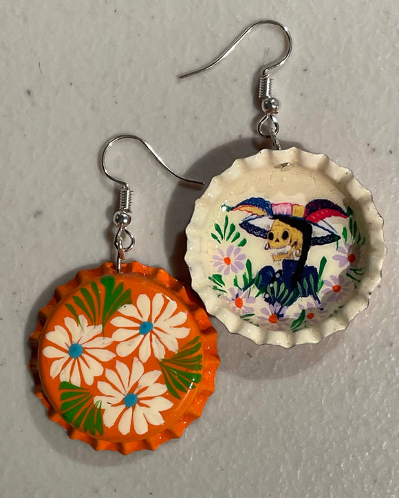 Bottle Cap Skeleton Earrings