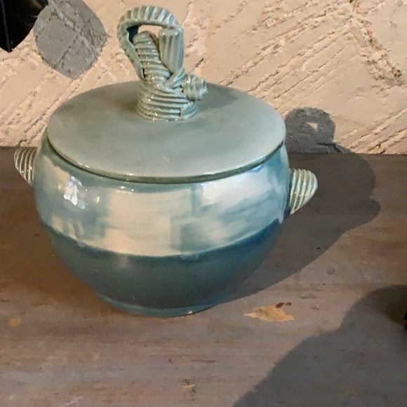 Green pot with lid